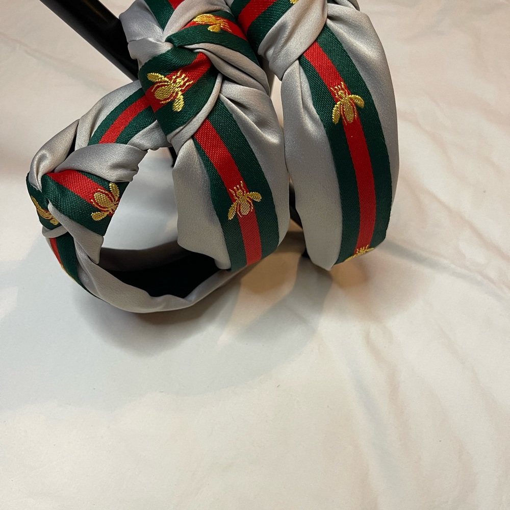 ❌❌SOLD OUT❌❌ Gray Bee Headband- Red/Green Stripes - Picture 1 of 6